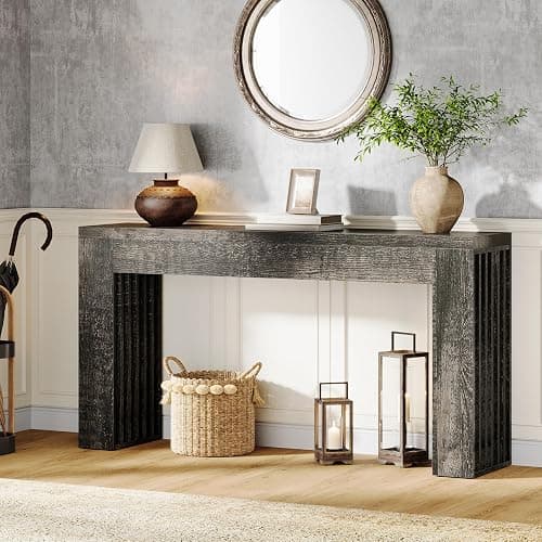 Tribesigns 59-Inch Long Wooden Console Sofa Table Behind The Couch with Vertical Slat Legs for Entrance, Hallway, Entryway, Living Room (Rustic Grey) thumbnail 7