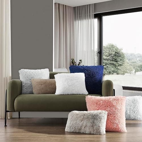 NordECO HOME Pack of 2 Faux Fur White Cushion Covers Luxury 45 x 45 Fluffy Decorative Fuzzy Square Throw Pillow Case 18 x 18 for Sofa Decor thumbnail 2