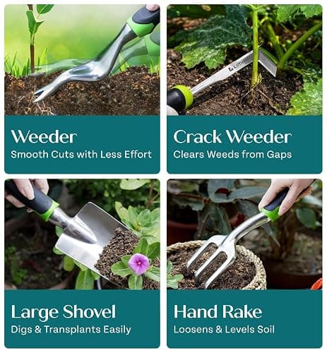 Heavy Duty Gardening Tools - Gardening Gifts for Women, Men, Mom, Dad - Durable, Ergonomic Garden Tools Set (Green) thumbnail 8