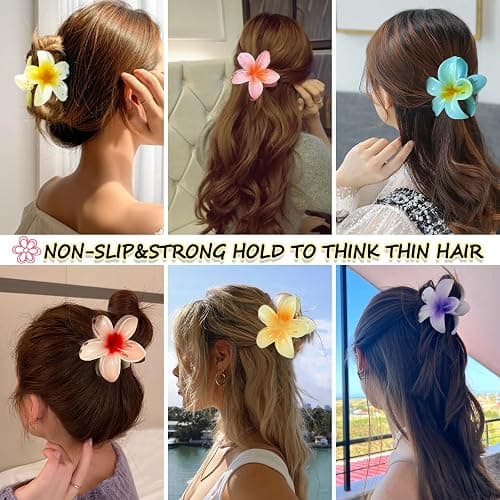 Flower Hair Claw Clips for Women, 6 Pack Hawaiian Flower Hair Clips, Plumeria Claw Clips for Thick Thin Hair, Large Strong Hold Nonslip Hawai Hair Accessories for Women Girls Gifts (Hawaiian-6 Colors) thumbnail 4