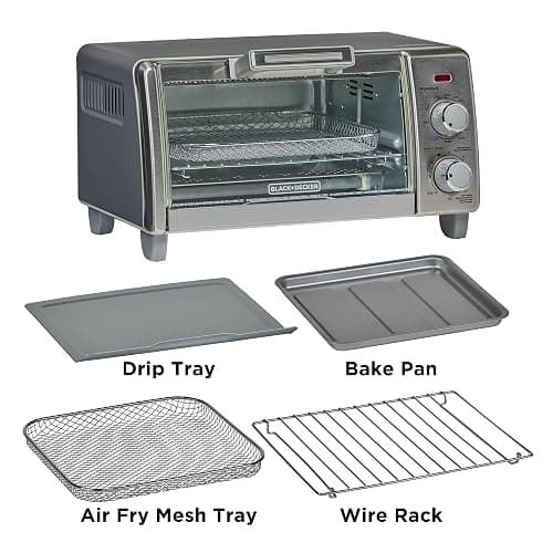 BLACK+DECKER Crisp 'N Bake Air Fry Countertop Convection Toaster Oven, Medium Capacity, 4-Slice, 5-in-1, Fits 9” Pizza, 30-Min Timer, Bake, Broil, Air Fry, Toast, Keep Warm, Stainless Steel thumbnail 9