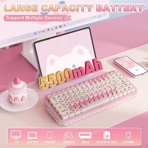 YUNZII C75 Wireless Mechanical Keyboard,75% Layout, Hot-Swappable NKRO,BT5.0/2.4G/USB-C Mode,Dye-Sub PBT MOA Keycaps,RGB Gasket Mount,Cute Cake Design for Mac/Win/Gaming (Pink, Candy Switch) thumbnail 6