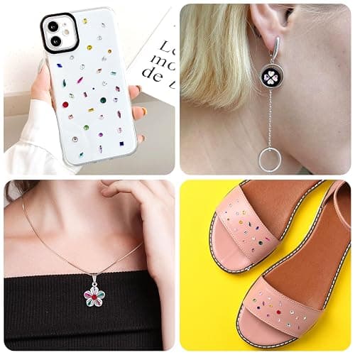 HINZIC 510pcs Rhinestones Nail Art Charm, Flatback Gems Colorful Crystal Glass Jewel Valentine Face Clothes Shoes Decor Bead, Mini Diamond Heart Round Geometric for Crafts Acrylic Nail Supplies thumbnail 4