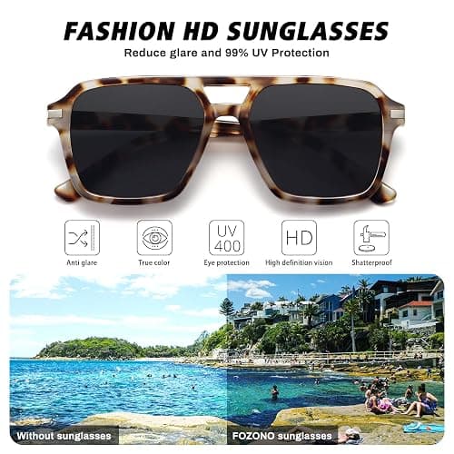 Fozono Retro Aviator Sunglasses for Women Men Trendy Classic Square 70s 80s 90s Vintage Shades Double Bridge Aviators FZN813 thumbnail 3