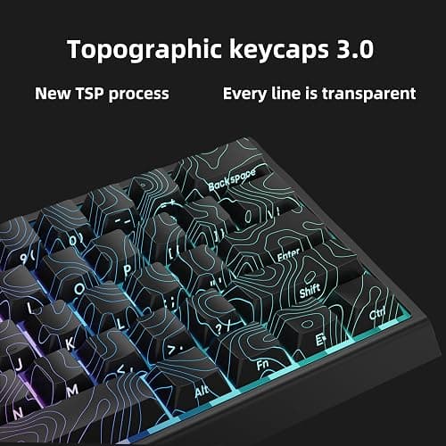 dagaladoo Double Shot PBT Keyboard keycaps Set,Black Topographic,Shine Through Custom keycap,Side Printed keycaps dye sub,Cherry Profile keycap for TKL US Layout Mechanical Keyboard(134keys) thumbnail 5