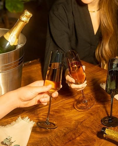 Saludi Colored Champagne Flutes - As Seen on 'Bachelor in Paradise' - 7oz (Set of 6) Stemmed Multi-Color Champagne Glass - Great for All Occasions and Gifts - Luxury, Durable, Hand-Blown thumbnail 2