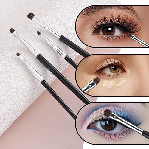 4Pcs Eye Makeup Brush Sets Mini Smudge Brush for Eyeliner Eyeshadow Brushes Eyeliner Brushes for Powder Gel Cream Liquid Concealer brush Eyeliner Blending Corner Highlighter Soft Natural Pony Hair (4) thumbnail 4