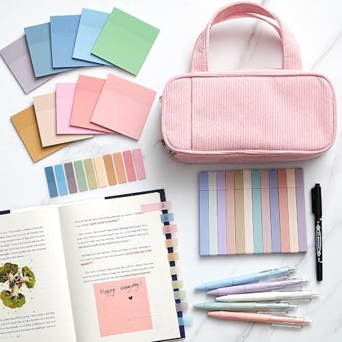 Jutom 39 Pcs Aesthetic Book Annotation Kit Highlighter with Pencil Case Bag Gel Pen 700 Sheets Transparent Sticky Note Index Tab Bible College School Supplies(Pink,Classic Style) - Pink - Classic Style thumbnail 5