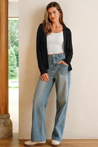 Arach&Cloz Women's Wool Blend Business Casual Fall Cardigan Sweaters Tops | Lightweight & Breathable, Long Sleeves, V-Neck, Button Down, Business Casual Outfits, Teacher's Wear, Fall Clothes thumbnail 5