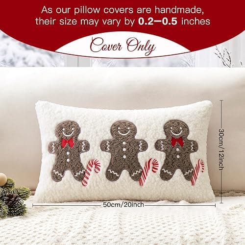 Artscope Gingerbread Man Lumbar Throw Pillow Cover 12x20 Inch | Winter Holiday Teddy Fleece Soft Fuzzy Morden Farmhouse Accent Decorative Cushion Covers for Xmas Couch Sofa Bed Home Decor thumbnail 2