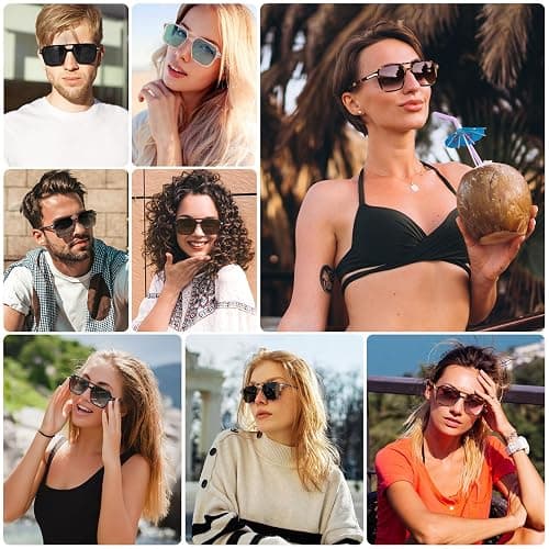 Fozono Retro Aviator Sunglasses for Women Men Trendy Classic Square 70s 80s 90s Vintage Shades Double Bridge Aviators FZN813 thumbnail 2