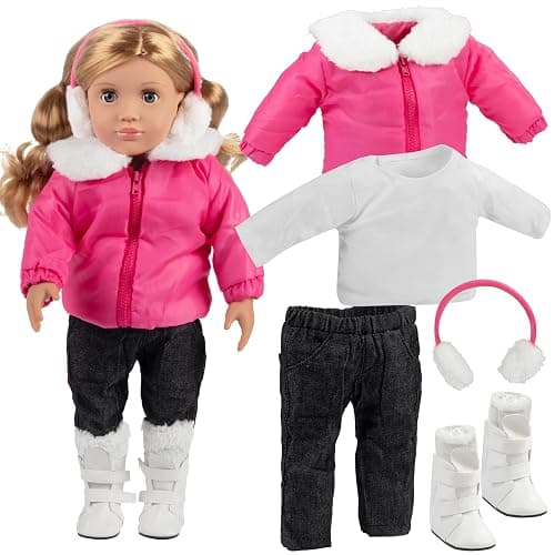 Winter Snow Doll Outfit for 18" Dolls-Premium Handmade 5pc Lodge Vacation Ski Clothes & Accessories Compatible w American Girl Doll- Includes Jacket, Boots, Earmuffs & More- Gifts for Girls, Birthdays - Image 1