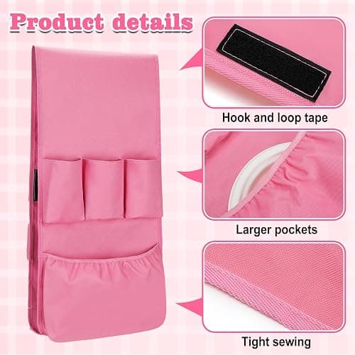 Extended Mini Fridge Caddy Organizer - 55" x 13" Back to School Dorm and Office Over the Fridge Storage Organizer with 12 Pockets for Flatware Drink Paper Goods, College Must Have, Pink thumbnail 5