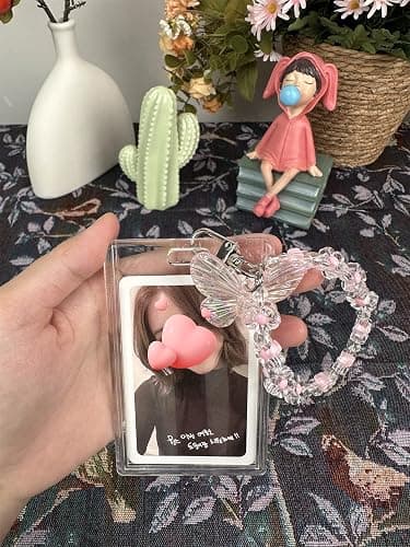 Hileapx Acrylic Butterfly Photocard Holder with Keychain, Cute Photo Card Holder for Kpop Album Card Credit Bank Card ID Badge Holders (No Photocard) thumbnail 2