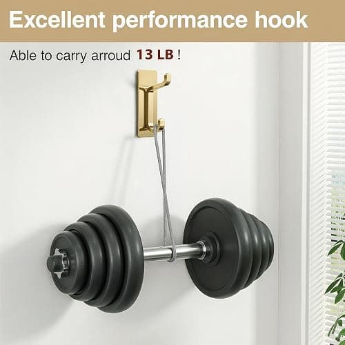 Josmimic Self Adhesive Wall Hooks for Hanging: Extra Strong 13 LB, Hook for Coat, Towel in Bathrooms, Shower, Kitchen, Wall, Door Hook, Brushed Gold 4 Pack thumbnail 3