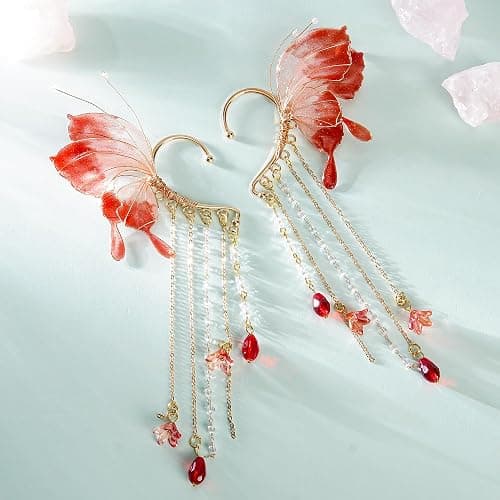 FRESHME Butterfly Elf Ear Cuffs - Fairy Ear Cuffs with Tassel Non Pierced Mermaid Ears for Women Renaissance Accessories thumbnail 3