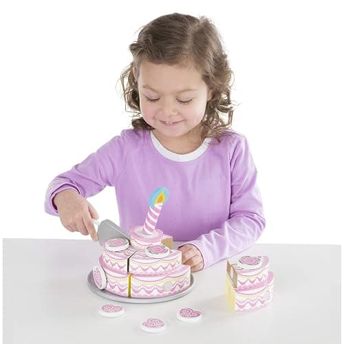 Melissa & Doug Triple-Layer Party Cake Wooden Play Food Set - Birthday Cake Pretend Food Play Set for Toddlers, Kids Ages 3+ thumbnail 3