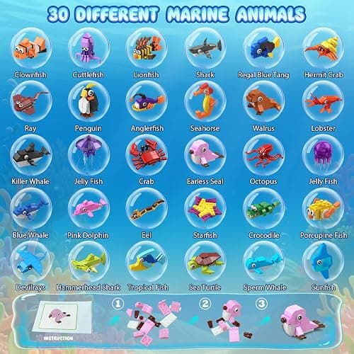 HOGOKIDS 30 Pack Animals Party Favors for Kids, 824PCS Mini Marine Animal Building Block Sets for Goodie Bags Filler Classroom Prizes, Easter Basket Stocking Stuffer Birthday for Boys Girls 6+ thumbnail 4
