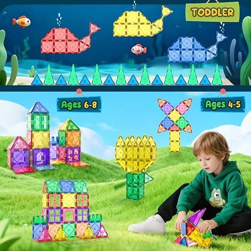 Soyee Magnetic Tiles Toddler Toys Magnetic Building Blocks for Kids Ages 3-12 STEM Educational Toys for Girls & Boys Sensory Play for Preschool Learning Birthday Toddler Xmas Gifts thumbnail 4