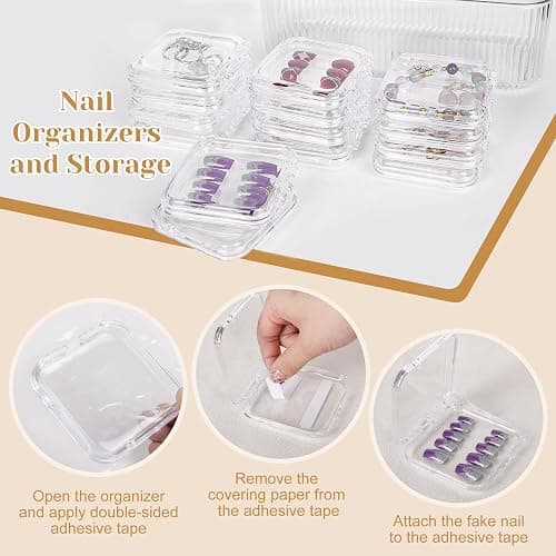 INMORVEN Nagel Aufbewahrungsbox Set – 14 Klare Press On Nail Boxen + 1 Große Box & 60 Klebepads – Ideal für Fake Nails, Gelnägel Zubehör & Nagellack Aufbewahrung (14 Stück Einzige Schicht) thumbnail 3