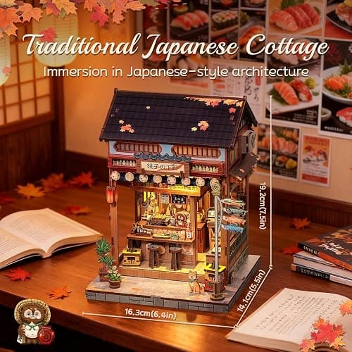 Cutefun Book Nook Kit - DIY Miniature House Kit for Adults, Teens and Beginners, Japanese Izakaya Booknook Tiny House Bookshelf Decor 3D Wooden Puzzles, Gifts for Friends and Family (Izakaya Shop) thumbnail 3