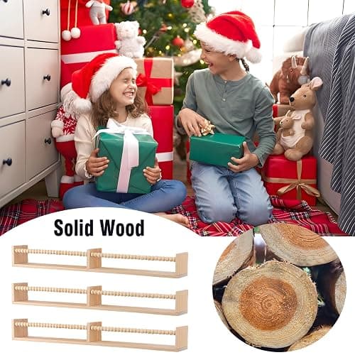 birola Nursery Book Shelves for Kids Rooms - 32 Inches Floating Wall Bookshelves Set of 3, Space-Saving Nursery Shelves with Beads Design for Kids Room, Bedroom and Study Room(Natural) thumbnail 7