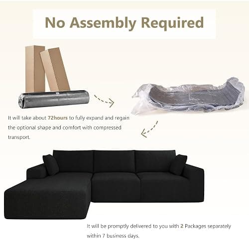 108”Modular Sectional Sofa, 4 Seat Cloud Sectional Couch for living Room with Deep Seat, Modern L-Shape Couch with Oversized Chaise, Upholstered Couches with Waist Pillows, No Assembly Required(Black) thumbnail 6