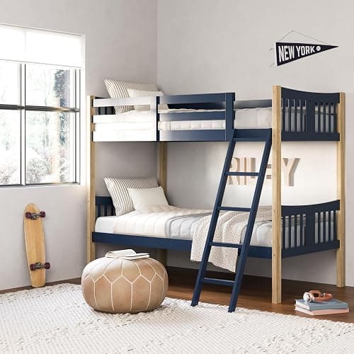 Storkcraft Caribou Twin-Over-Twin Bunk Bed (Midnight Blue with Natural) – GREENGUARD Gold Certified, Converts to 2 Individual beds - Midnight Blue/Natural - Image 1