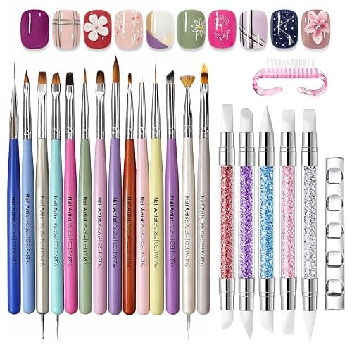 GELPARTY 21 Pcs Pastel Nail Art Brush Set for Gel Polish, Acrylic & Ombre – Professional Detail Liner Brushes, Dotting Tools, Silicone Sculpting Pens & Gradient Painting Kit for DIY Manicure - Image 1