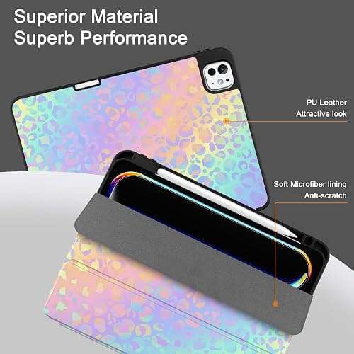 DONGKE Case for iPad Pro 13 inch (M5 2025 / M4 2024) – [Built-in Pencil Holder] Ultra Slim PU Leather Trifold Stand Cover with Soft TPU Back, Auto Wake/Sleep - Color Leopard thumbnail 4