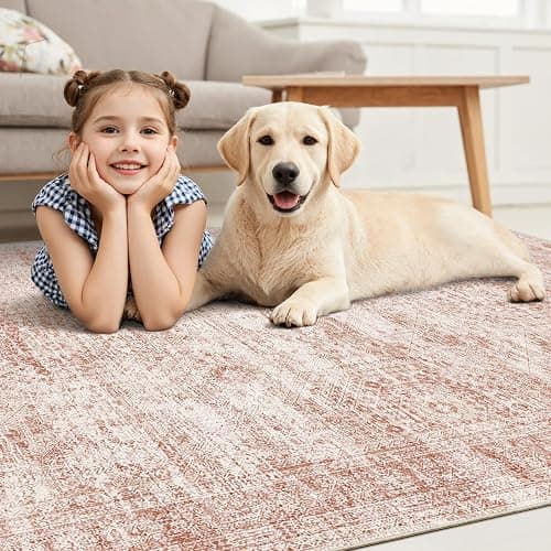Soalmost Washable Area Rug 8x10, Large Soft Rugs for Living Room Vintage Area Rugs for Bedroom Dining Room Non-Slip Stain Resistant Pink Under Table Rug thumbnail 8