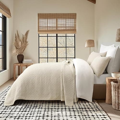 EVERGRACEHOME Cross Stitch Pre-Washed Cotton Quilt Bedding Set King Size, Oversized 3 Pieces Lightweight Bedspread Coverlet for All Season, with 2 Matching Shams, Flax Beige,118"x106" thumbnail 3