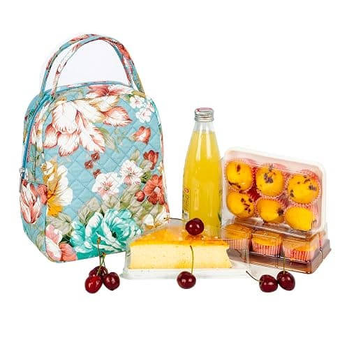 Jula Vance Machine Washable Women Quilted Fabric Insulated Reusable Cooler Lunch Bag Tote Adult Thermal Lunch Box Storage Bag for Ｗork (Floral) thumbnail 3