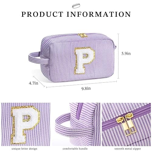 YOOLIFE Gifts for Women Teen Girls - Initial Makeup Bag Cosmetic Bag Toiletry Pouch, Personalized Birthday Gifts for Women Girls Mom Daughter Sister Friends, Purple A thumbnail 5