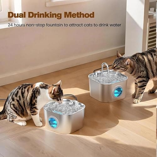 Cat Water Fountain Stainless Steel: Pet Fountains with 10 Filters + 10 Sponges Cats Automatic Waterer Bowls for Drinking Small Dog Water Dispenser Indoor Metal Water Faucet Bottle Kitty Watering thumbnail 6