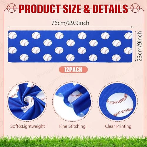 Peryiter 12 Counts Mini Cooling Towel, 30" x 9" Baseball Softball Soccer Golf Sweat Towel, Breathable Chilly Rag, Microfiber Sport Rags for Team Gym Running Coach Gift thumbnail 2