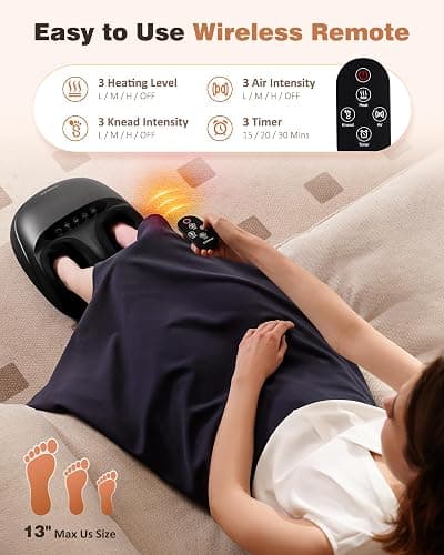 Shiatsu Foot Massager with Heat, Deep Kneading Foot Massager Machine with Remote, Compression, Multi-Massage Modes, Auto-Off Timers, for Plantar Fasciitis, Neuropathy Pain, Relax for Home or Office thumbnail 2