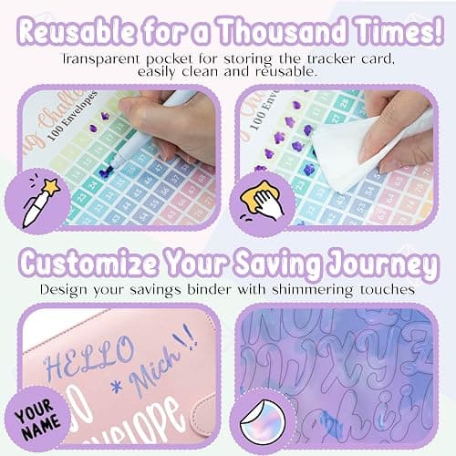 Axolotl 100 Envelopes Money Saving Challenge Binder, A5 Savings Budget Challenges Binders with Cash Envelopes, 100 Days Envelope Saving Binder Book, Budget Planner (Matt Purple) thumbnail 4