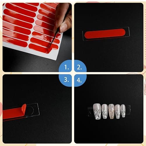 12 Sheets Double Sided Nail Tape for Press on Nails, Clear Adhesive Mounting Tapes for Nail Packaging Nail Design Salon Supplies Colors Designs Showcase (Red) thumbnail 5