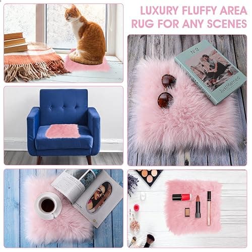 WLLHYF 10 Inches Mini Square Faux Fur Rug， Small Fluffy Area Rug Cushion for Living Room Sofa Bedroom Floor Soft Square Chair Cover Seat Pad Nail Mat for Photographing Background of Jewelry thumbnail 6