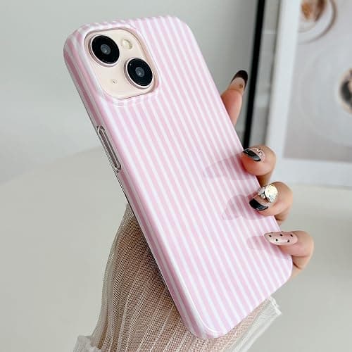 HYUEKOKO Striped Phone Case for iPhone 13 & iPhone 14 & iPhone 15, Fashion Retro Stripe Pattern Aesthetic Cover, Soft TPU Slim Shockproof Case for Girls Women-Pink thumbnail 2