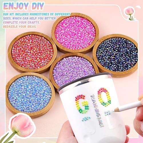 40000Pcs 40 Colors Badazzle Kit, 3mm Resin Jelly Rhinestones Bedazzling Kit | Multicolor Flatback Bedazzler Gems, 4Pcs B7000 Jewelry Glue, Diamond Art Tool for Bedazzle Thing Shoes Books Crafts Nail Art thumbnail 8