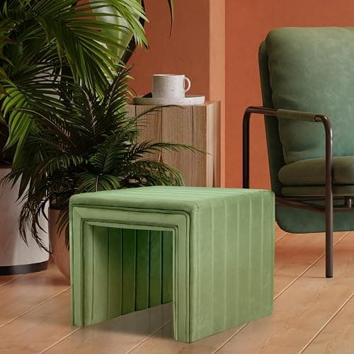 Spatial Order Modern Channel Tufted Velvet Ottoman Home Décor|Ottoman for Living Room & Bedroom - Green thumbnail 2