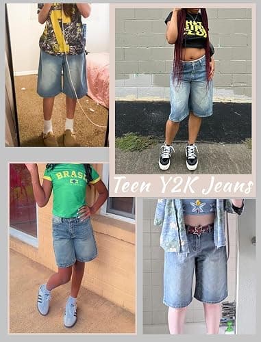 Peakpride Girls Jean Shorts High Waisted Wide Leg Baggy Denim Shorts for Teen Trendy Y2k Vintage Bermuda Jorts 13-16Y thumbnail 8