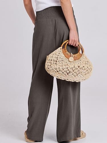 ANRABESS Women Linen Palazzo Pants Summer Boho Wide Leg High Waist Casual Lounge Pant 2026 Beach Travel Vacation Outfits thumbnail 5