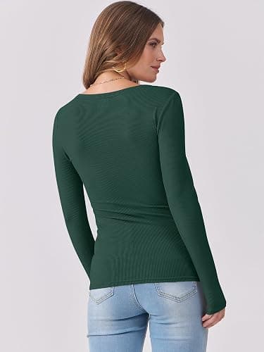 ANRABESS Womens Long Sleeve Shirts Scoop Neck Ribbed Knit Slim Fitted Tops Casual Basic Tee 2025 Fall Fashion Outfits Clothes thumbnail 4