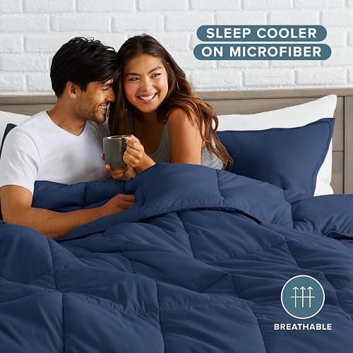 Bare Home Comforter Set - Queen Size - Ultra-Soft - Goose Down Alternative - Premium 1800 Series - All Season Warmth (Queen, Dark Blue) thumbnail 3