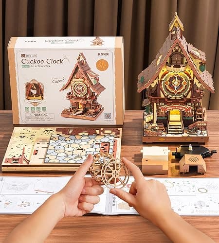 ROKR Cuckoo Clock Mechanical 3D Wooden Puzzle Kit for Adults, DIY Wooden Clock Model Building Set, Unique Home Decor Gift for Women Men thumbnail 8