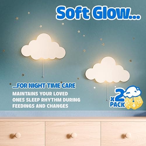 Tip perk 2 Pack Cloud Light - Floating Cloud Wall Lamp for Nursery | Cute Floating Lamp for Kids Bedroom | Battery-Operated Hanging Night Lights for Bedroom/Baby Nursery thumbnail 2