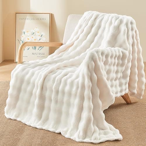 NEWCOSPLAY Throw Blanket For Couch Ivory Super Soft Flannel Fleece 3D Bubble Lightweight Bed Blanket All Season Use, 130x150 cm thumbnail 9